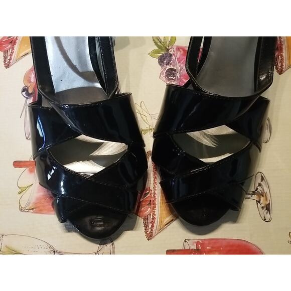 Fioni Women’s Black Open Toe Ultra High Heel Shoes Sz 11 Crisscross - Picture 3 of 7